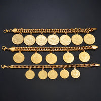 Anniyo Turkish Coin Bracelet for Women Men Turkey's Ancient Coins Banglet Turk Jewelry Gold and Silver Color  #122601
