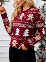 Fairyshely 2025 Autumn Winter Halloween Knitted Sweater Women Casual Print Knit Pullover Top Lady Long Sleeve O Neck Jumper