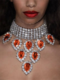 Luxury collar chain fashionable and exaggerated multi row bridal wedding sparkling rhinestone water droplet pendant neck chain