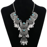 Fashion Ethnic Gypsy Bohemian Choker Necklace For Women Beads Drop Tassel Vintage Big Statement Collier Femme Party Jewelry Gift