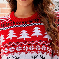 2025 New Trendy Lazy Style Printed Flannel Casual Pullover Christmas Knit Sweater For Women Autumn/Winter Knitted Sweater
