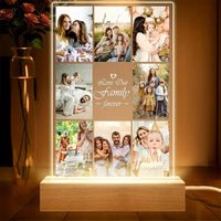 Customizable 8 Photos Acrylic 3D Light Plaque Family Warm Display Picture Frame With Wooden Base Ideal Memorial Couples Gift