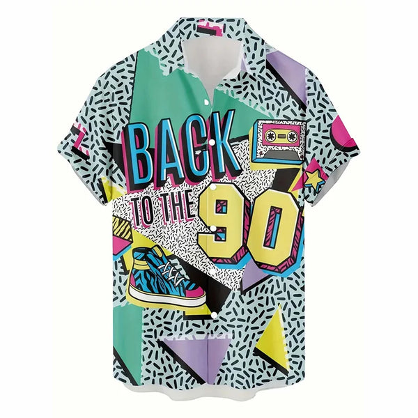 Retro 80s 90s Hawaiian Shirts Men Clothing 3D Printed Short Sleeves Tops Cool Outdoor Lapel Blouse Y2k Summer Button Shirt