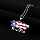2024 New fashion vintage dripping stainless steel Puerto Rico map flag pendant necklace men's and women's collarbone chain acces