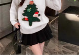 Autumn Winter Women Red Sweet Chic 3D Christmas Tree Knitted Sweater Casual O Neck Long Sleeve Pullover Tops Female Loose Jumper