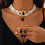 1Set Luxury Multilayer Imitation Pearl Necklace Earrings For Women Girls Temperament Jewelry Bridal Rhinestone Wedding Jewelry