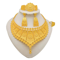 Dubai Gold Color Jewelry Set Wedding African Indian Ethiopian  Bridal Sets Nigerian Necklace Bracelet Earring Ring Jewellery