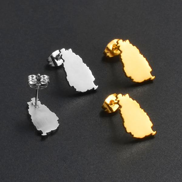 Anniyo 1.6cm Small Size Saint Lucia Map Stud Earrings for Women Girls St. Lucia Stainless Steel Jewelry #304101