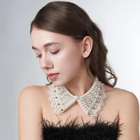 Pearl Beaded Lace Trim Collar Ribbons Women Necklace Wedding Jewelry for Clothes Dress  Beads Crystal Collar Wedding Jewelry