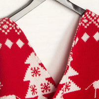 Women Knitwear Christmas Sweater Low Back Wrapped Knot Sexy Oversized Jumper Deep V-Neck Off Shoulder Hot Red Pullover Tops