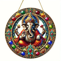 Vibrant Ganesha-The God of Wisdom Suncatcher,2D Round Translucent Hanging,home,room,Hinduism Religious Occasions&Festive Decor