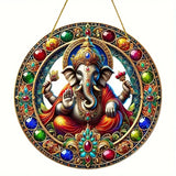 Vibrant Ganesha-The God of Wisdom Suncatcher,2D Round Translucent Hanging,home,room,Hinduism Religious Occasions&Festive Decor