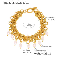 Stainless Steel Crawler Necklace Bracelet For Women 18k Gold Plated Imitation Pearl Tassel Charm Women's Necklaces Bracelets Set
