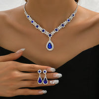3 pieces of women's crystal droplet necklace with earrings set for wedding evening dress accessories