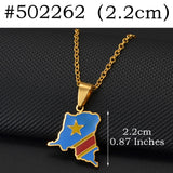 Anniyo 2.2CM Democratic Republic of the Congo Map Colored Flag Map Pendant Necklaces DRC Kinshasa Jewelry #502262