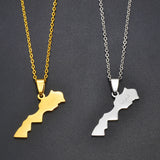 Anniyo Morocco Map Pendant Necklaces for Women Men,Ethnic Jewelry Stainless Steel Le Royaume du Maroc @313621