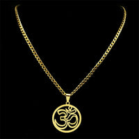 Yoga Lotus Om Symbol Pendant Necklace for Women Men Stainless Steel Gold Color Male Chain Buddhist Jewelry collar 8415-QKC