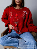 Women Solid Color Loose Pullover Knitted Sweater Autumn Winter New Christmas Sweater Top Women Lantern Sleeve Round Neck Sweater