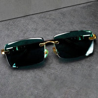 Retro Frameless Men's Sunglasses Green Crystal Stone Cycling Goggles Leopard Print Outdoor Sunglasses Driving Glasses Eyewear