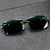 Retro Frameless Men's Sunglasses Green Crystal Stone Cycling Goggles Leopard Print Outdoor Sunglasses Driving Glasses Eyewear