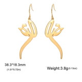 Arabic Letter Pendent Women Earrings Vintage Iranian Persian God Khoda Dangle Earring Stainless Steel Jewelry Lady Wedding Gift