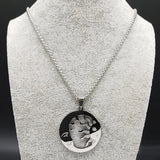 2024 New fashion stone Invisible Moon Crescent Worship necklace men's pendant Pendant Hip stainless steel men's sweater chain je