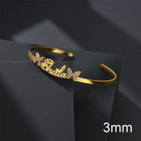 Akizoom Custom Name Heart Bracelets Stainless Steel Personalized letter Cuff Bangles Bracelets for Woman Man Family Jewelry Gift