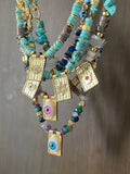 New Style Multi Color Braided Rope Star Moon Heart Hand Eye Charm Necklace,Unique Mix Stone 18K Gold Cotton Cord Jewelry Finding
