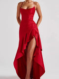 New in Summer Elegant Spaghetti Strap Satin Split Maxi Dress Women Sexy Backless Bodycon Party Evening Dress Summer Hol