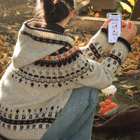 Retro Fair Isle Knitted Sweater Coat Early Spring Women's Autumn Winter Christmas Pattern Hat Hood Full Sleeve from China