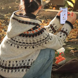Retro Fair Isle Knitted Sweater Coat Early Spring Women's Autumn Winter Christmas Pattern Hat Hood Full Sleeve from China