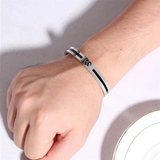 Stainless Steel OM Ohm Aum Hindu India Yoga Cuff Bangle for Men Silver-color Buddhist Religion Open Cuff Bracelet Punk Jewelry