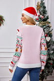Round Neck Sweet Spell Color Knit Sweater,Women's Autumn and Winter New Christma Pullover Long Sleeve Jacquard Christmas Sweater