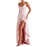 Summer Top Sexy Women's Straightening Strap Back Ruffle Irregular Dress