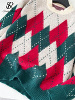 SINGREINY Christmas Style Knitting Warm Sweater O Neck Long Sleeves Argyle Design Loose Pullovers 2025 Autumn Casual Women Tops