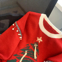 Christma Tree Knit Sweater Pullover Women Fashion Loose Casual Ladies Tops 2023 Winter Long Sleeve O-neck Knitwear Jumpers