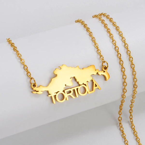 Anniyo British Virgin Islands Tortola BVI Map Pendant Chain Necklaces for Women Girls Stainless Steel Jewelry #306001