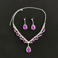 Explosive rhinestone necklace earring set, bridal jewelry, purple water droplet jewelry, three piece set