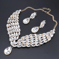 New Green Crystal Statement Necklace Earrings Set Gold Color Jewelry Sets Indian Bridal Wedding Costume Jewellery