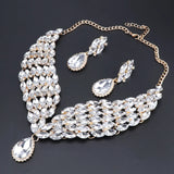 New Green Crystal Statement Necklace Earrings Set Gold Color Jewelry Sets Indian Bridal Wedding Costume Jewellery