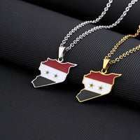 2024 New fashion stainless steel Syria map and flag necklace men's and women's temperament matching couple sweater chain accesso