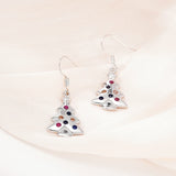 Huitan Christmas Tree Shaped Dangle Earrings with Colorful Cubic Zirconia Fancy Silver Color Ear Accessories for Women Jewelry