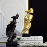 Thinker Statue Sculpture Silence Is Gold Figurines Resin Retro Home Decor for Office Study Living Room Abstract Face Ornaments