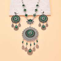Gypsy India Ethnic Style Water Drop Pendant Geometric Crystal Necklace Earrings For Women Retro Silver Plated Bohemian Jewelry