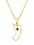 Anniyo The Sultanate of Oman Map Green Stone Pendant Necklaces for Women Girl Omani National Day Jewelry Stainless Steel #324921