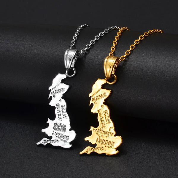 Anniyo United Kingdom of Great Britain and Northern Ireland Map Pendant & Necklaces for Women UK Country Maps #201210