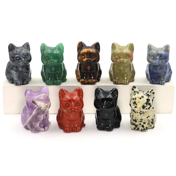1.5" Cat Figurine Natural Stone Crystal Hand-carved Crystal Animal Statue Chakra Gem DIY Animal Handicrafts Artworks Home Decor