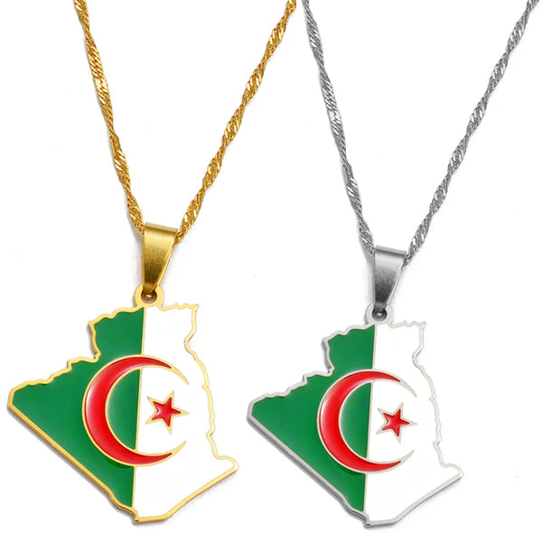 Anniyo Algeria Map Flag Charm Pendant Necklaces Jewelry for Women Girls Men  #269721