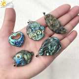 CSJA Natural Stone Labradorite Heart Pendant for Making Necklace Animal Owl Fox Carving Pendants Jewelry Gift Men H480