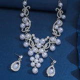 3pcs women's jewelry set, alloy water droplet shaped flower pearl necklace earrings, bride's wedding accessories